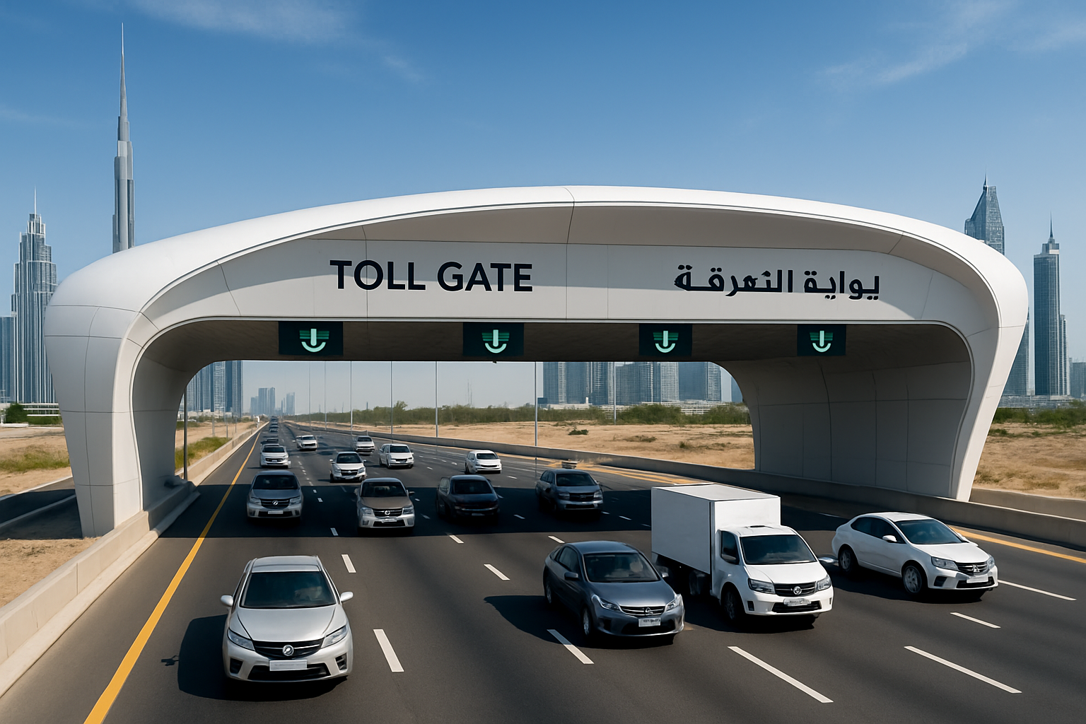 Modern toll gate on Dubai highway